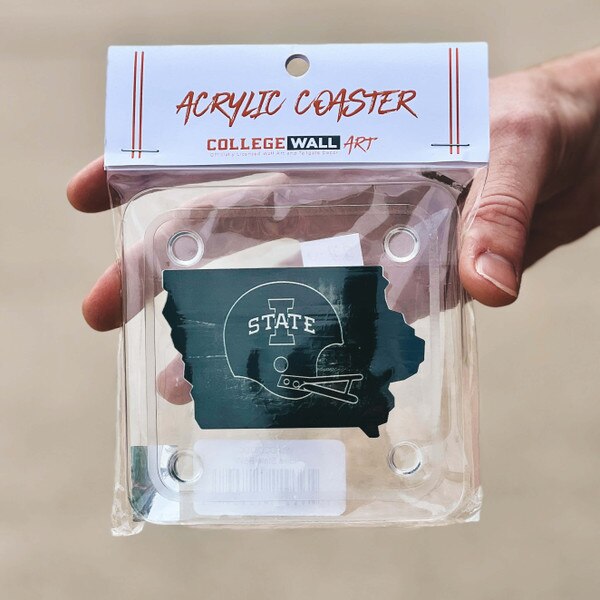 I-State Black Football Helmet & State Acrylic Coaster (4.5"x4.5") (was $11.99)